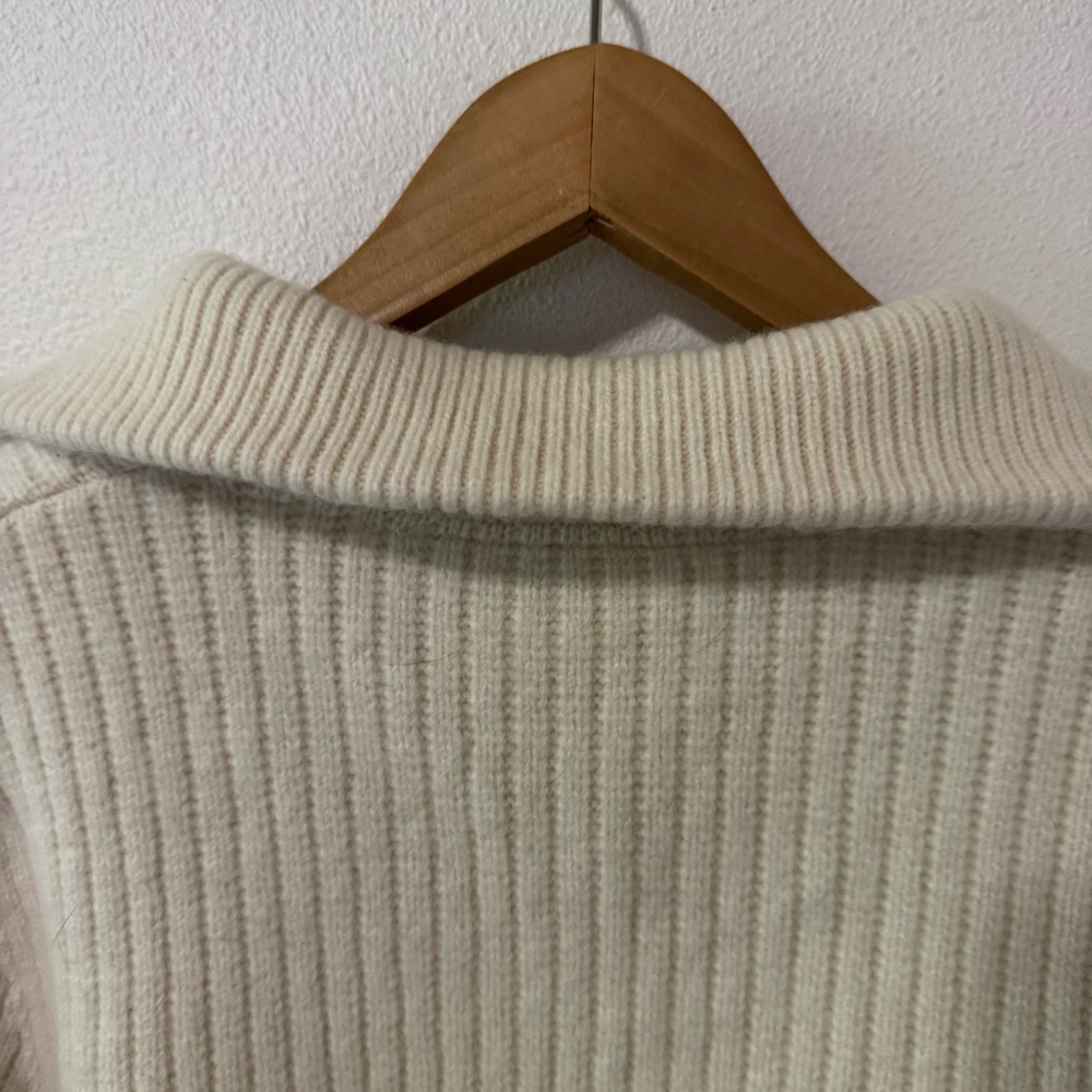 Fjällräven Övik Half Zip Knit Wool Sweater Chalk White Brown Elbow Patch-Small - Picture 8 of 12